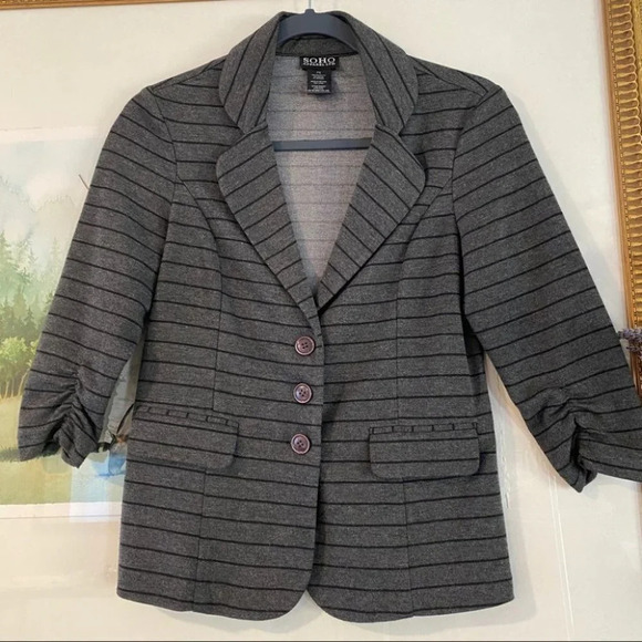 SOHO Apparel Striped Sweater Blazer Jacket Cardi - Picture 1 of 7